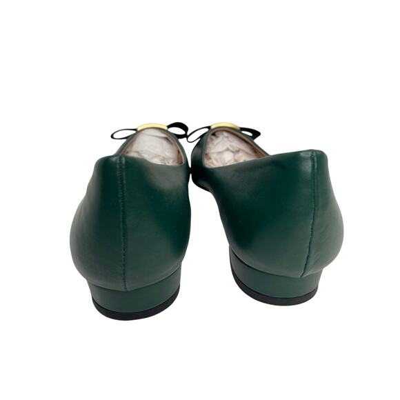 C. Paravano womens Pointed Toe Metal Tie Flats size 41 Green/ Black Leather New - Picture 7 of 11